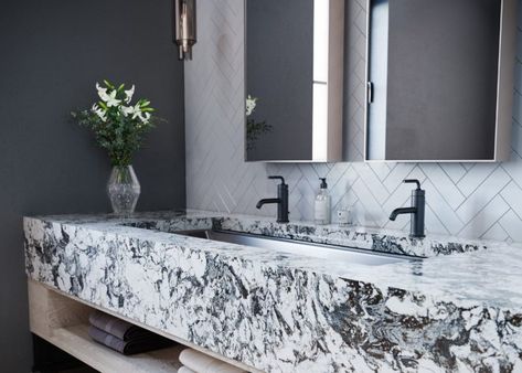 Huntley | Cambria Quartz | FLOFORM Countertops Quartz Bathroom Countertops, Quartz Bathroom, Cambria Countertops, Cambria Quartz, How To Install Countertops, Inspiration Images, Countertop Design, Floating Vanity, Bathroom Countertops