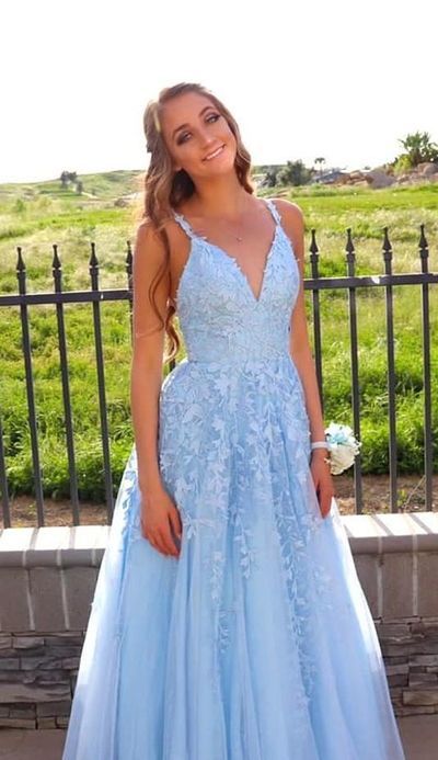 Blue Grad Dresses, 8th Grade Prom Dresses, Baby Blue Prom Dresses, Blue Lace Prom Dress, Prom Dresses Tulle, Graduation Dresses Long, Flower Prom Dress, Lace Prom Dresses, Light Blue Prom Dress