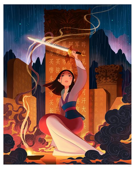 Ballad of Mulan (print), jisoo kim Tom Bancroft, Princesas Disney Anime, Disney Cute, Disney Mulan, Mulan Disney, Art Disney, Pinturas Disney, Disney Princess Art, Fan Art Drawing