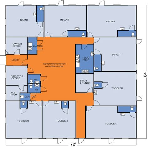 Daycare Modular Building Inventory | VESTA Modular Daycare Building Design, Barndominium Daycare, Daycare Layout Floor Plans, Daycare Building Plans, Daycare Center Layout, Modern Daycare, Bloxburg Daycare, Daycare Building, Daycare Floor Plans