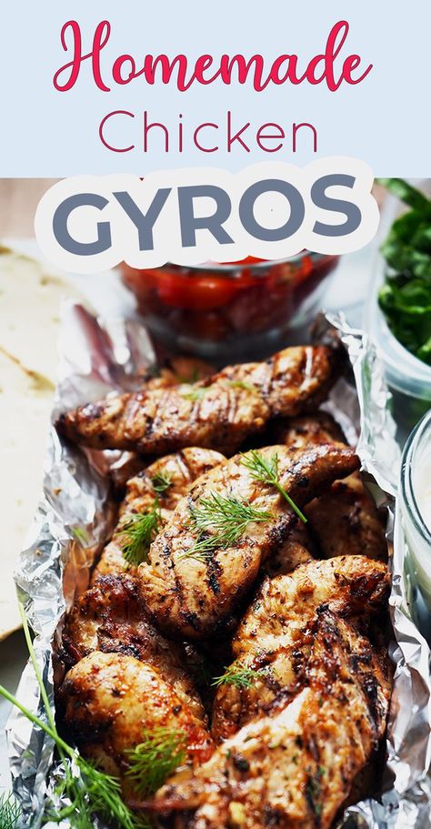 An easy way to make gyros and yogurt sauce at home. Chicken was marinated in chosen seasoning. So good! Homemade Chicken Gyros, Chicken Gyro Seasoning, Chicken Gyro Marinade, Gyro Recipes, Chicken Gyros With Tzatziki Sauce, Gyros With Tzatziki Sauce, Gyro Seasoning, Greek Marinade, Gyro Meat Recipe