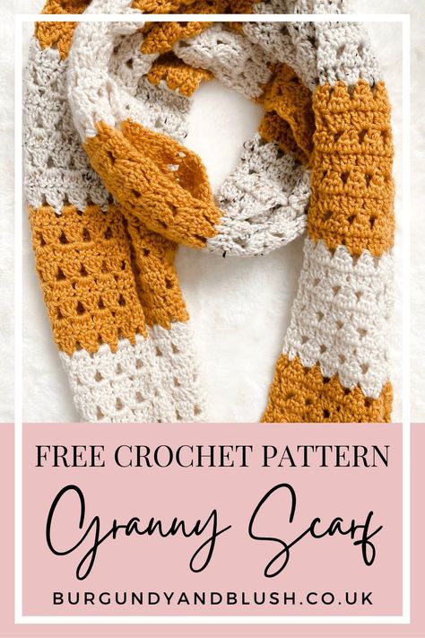 Crochet Team Scarf, Crochet Scarves Free Patterns, Granny Stripe Scarf, Granny Scarf, Stripe Scarf Pattern, Crochet Scarf Pattern Free Easy, Crochet Triangle Pattern, Crochet Stripe Scarf, Triangle Scarf Crochet Pattern