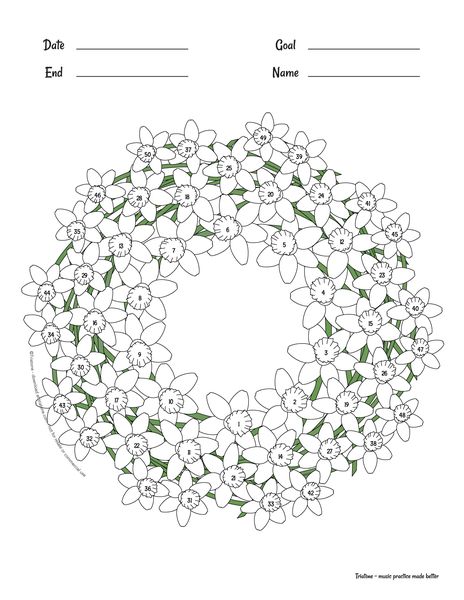50 daffodil printable PDF to color in and track music goals Goal Coloring Sheet, Spending Tracker Template, Bullet Journal Templates, Bullet Journal Template, Bullet Journal Ideas Templates, Habit Tracker Bullet Journal, Journal Templates, Spending Tracker, Music Practice