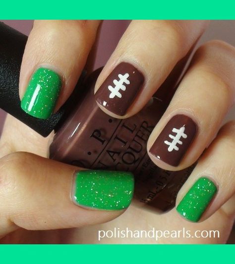 Super Bowl Football Nails! | MissJenFabulous F.'s (missjenfabulous) Photo | Beautylish Super Bowl Nails, Football Nail Designs, Football Nail Art, Football Nails, Nail Swag, A Football, Game Time, Cute Nail Designs, Nail Art Inspiration