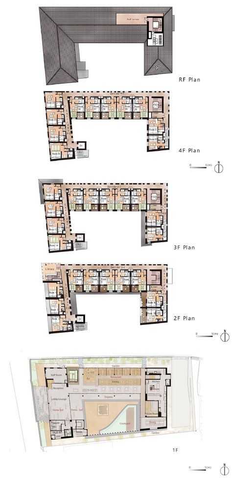 Setre Naramachi Hotel / Ryuichi Ashizawa Architects & associates | ArchDaily Small Hotel Plan Layout, Small Hotel Floor Plan Layout, Resort Hotel Design Architecture Plan, Hotel Ground Floor Plan Layout, Hostel Plans Architecture, Hotel Project Architecture Floor Plans, Hotel Floor Plan Layout, Small Hotel Design Architecture, Small Hotel Floor Plan