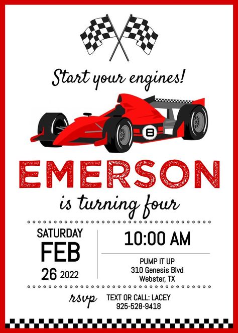 Car Birthday Invitations Free, Two Fast Two Furious, Car Birthday Party Invitations, 4de Verjaardag, 2nd Birthday Party For Boys, Car Birthday Party, Race Car Themes, Cars Birthday Invitations, Boys First Birthday Party Ideas