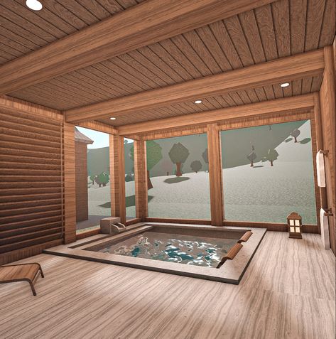 Inspiration ideas bloxburg house Bloxburg Jacuzzi Idea, Spa Room Bloxburg, Outside House Bloxburg, Spa Building Design, Spa Ideas Bloxburg, Bloxburg Luxury Hotel, Bloxburg Mood Up Station, Bloxburg House Bathroom, Bloxburg Sauna