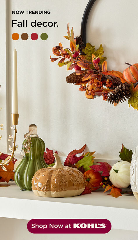 Because it’s never too soon to start decorating for fall. Transition your home for the new season with pumpkins, wreaths, candles and more fall decor at Kohl’s and Kohls.com. Chic Fall Decor, Top Decor Ideas, Fall Interior Design, Festive Centerpieces, Cozy Fall Decor, Fall Table Settings, Rustic Fall Decor, Harvest Decorations, Fabulous Fall