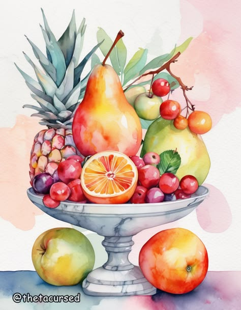 Watercolor Dreams Series, wallpaper by ThetaCursed, License for use: CC BY-NC 4.0 Fruit Bowl Watercolor, Fruits Watercolor Painting, Fruit Bowl Painting, Fruit Bowl Drawing, Fruit Images, A Bowl Of Fruit, Fruit Watercolor, Fruit Artwork, Bowl Of Fruit