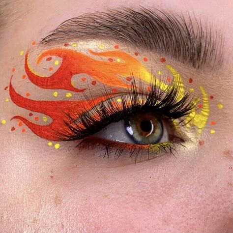 Fire Makeup Eye, Fire Graphic Liner, Flame Eye Makeup, Fire Eye Makeup, Flame Eyeliner, Fire Eyeliner, Flame Makeup, Fire Makeup, Yellow Makeup