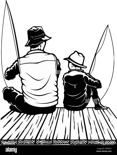 Father And Son Fishing Painting, Father Son Fishing Silhouette, Fisherman Silhouette Fishing, Fishing Drawings, Fisherman Drawing, Fishing Sketch, Baby Tattoo For Dads, Fisherman Tattoo, Fish Quilts