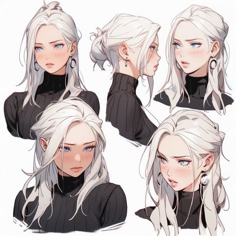 How To Draw White Hair, Platinum Blonde Hair Anime, Anime Portrait Reference, Anime Oc Character Design, White Hair Illustration, Oc With White Hair, White Haired Character Design, White Hair Girl Art, White Hair Character Design