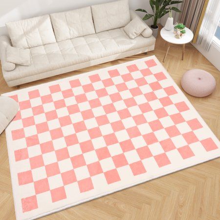 Area Rugs for Bedroom Living Room, 5' x 6.5' Ft Checkered Rug Retro Checkerboard Moroccan Rug Lightweight Outdoor Washable Carpet Rustic Decor for Living Room Bedroom Kitchen Patio(Pink/White) Size: 4' x 6'. Gummy Bear Rug, Pink Pastel Room Ideas, Cute Preppy Decor, Cute Room Decor Preppy, Preppy Rugs For Bedroom, Checkered Room Decor, Cute Carpets Bedrooms, Preppy Decor Bedroom, Pink Patio Decor