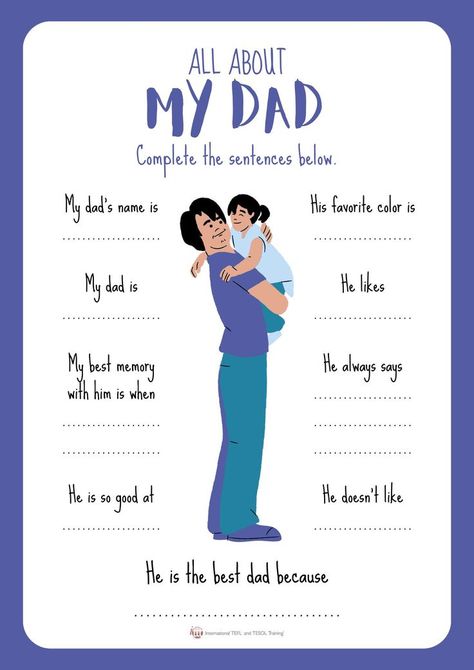 Father's Day Worksheet, All About My Dad, Learning Grammar, Free Homeschool Curriculum, English Speaking Skills, Teaching English Online, English Lessons For Kids, Book Labels, English Writing