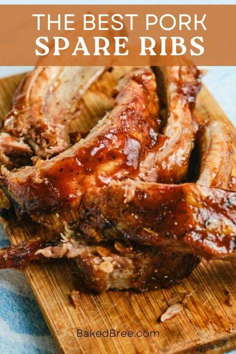 Pork Spare Ribs Recipe | Baked Bree Pork Spare Ribs Recipe Grill, Pork Spare Ribs Oven, Baked Spare Ribs, Bbq Ribs In The Oven, Bbq Pork Spare Ribs, Pork Spare Ribs Recipe, Spare Ribs Recipe, Spareribs Recipe, Pork Spareribs