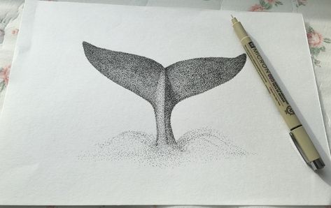 A tail of a big blue whale in dots with stippling Stippling Drawing Animals, Pointillism Animals, How To Do Pointilism Art, Whale Dot Painting, Whale Stippling Art, Stipple Art, Big Blue Whale, Types Of Pencils, Dotted Drawings