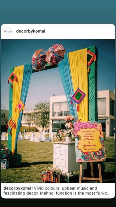 Mehndi Function Decoration, Lockdown Wedding, Tent Hacks, Haldi Ceremony Decorations, Mehendi Decor Ideas, Mehendi Decor, Engagement Decor, Gate Decoration, Flower Garland Wedding