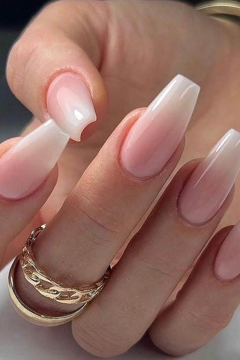 44 Super Chic Baby Boomer Nails for a French Ombré Mani Long Nail Designs Ombre, French White Tip Nails Coffin, Ombré Ballerina Nails, French On Long Nails, Ombré White Tip Nails, French Tip Faded Nails, Cute Minimalist Nails Coffin, Ombré French Nails Coffin, Ombré Gel X Nails