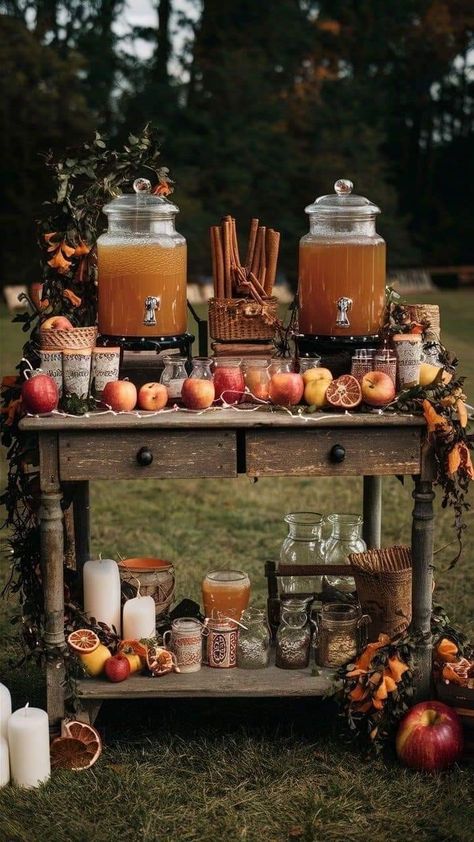 Rustic Fall Wedding Table Setting, Outdoor Rustic Wedding Ideas On A Budget, Autumn Micro Wedding, Fall Rustic Wedding Decor Centerpieces, Bonfire Wedding Reception Fall, Fall Wedding Venue Ideas, Fall Wedding Buffet Ideas, Outdoor Fall Weddings, Fall Outdoor Table Decor