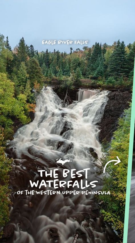 waterfalls in the western U.P. North Country Trail, Presque Isle, Lake Shore Drive, Michigan Travel, River Falls, Pedestrian Bridge, Upper Peninsula, Nature Preserve, Planning A Trip