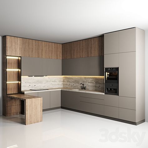 kitchen 184 - Kitchen - 3D model Kitchen Color Combos, Kitchen Design Showrooms, Kitchen 3d, Latest Living Room Designs, Modern Room Decor, Modern Kitchen Interiors, Farmhouse Kitchen Design, Kitchen Design Plans, Interior Kitchen