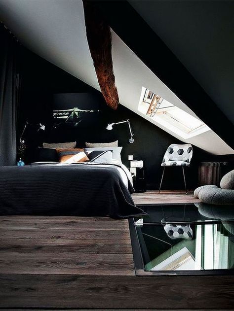 Tolomeo bedside Attic Bedroom Decor, Slanted Ceiling Bedroom, Gravity Home, Slanted Ceiling, Attic Space, Attic Bedrooms, Attic Remodel, Attic Bedroom, Parisian Apartment