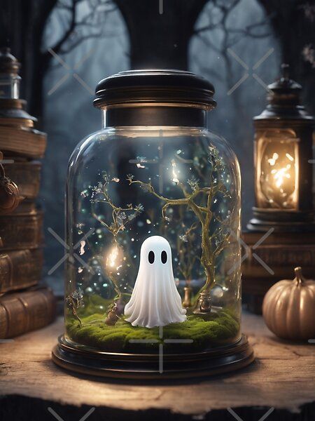 Cute ghost in a jar, fairycore Halloween by Spooky Witch Dream | Redbubble Ghosts In Jars, Fun Jar Ideas, Diy Ghost In A Jar, Ghost In A Jar Diy, Witchy Jars, Ghost In Bottle, Oddity Crafts, Spooky Jars, Spooky Terrarium