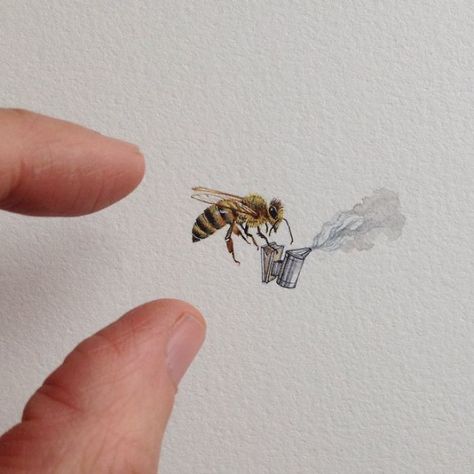 Painting, Small And Often Painting With Oils, Bee Sketch, Bee Rocks, Honey Bee Tattoo, Bee Artwork, Becoming A Mom, Bee Pictures, Bee Illustration, Tiny Art