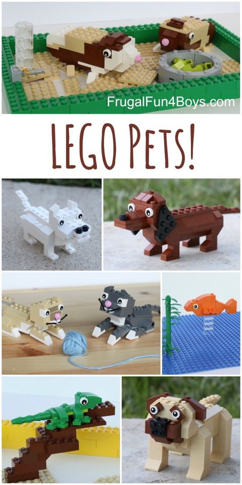 LEGO Pets!  Building Instructions for Dogs, Cats, Guinea Pigs, Lizards, and More! Instructions Lego, Pets Toys, Lego Challenge, Lego Building Instructions, Lego Club, Lego Animals, Lego Activities, Lego Craft, Ideal Toys