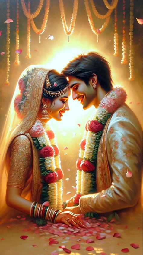 An eternal love affair, as vibrant and dynamic as Aarav and Riya's, captured in the aesthetically appealing sketch. Exquisite Indian wedding grandeur, filled with color, happiness and culture, inspires their togetherness. Their modern yet traditional love etched forever in this charismatic couple aesthetic wallpaper. Romance Aesthetic Couple, Canvas Wedding Pictures, Wedding Art Painting, Sketch Couple, Hindu Wedding Photos, Indian Wedding Aesthetic, Couple Illustration Wedding, Wedding Couple Cartoon, Wedding Caricature