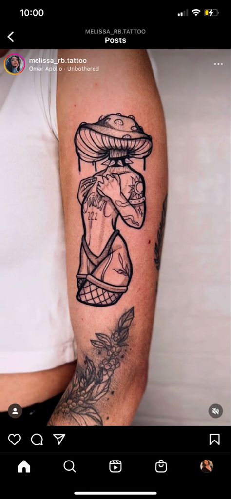 Tattoo Mushroom, Corset Tattoo, Pixie Tattoo, Cute Thigh Tattoos, Pin Up Girl Tattoo, Armband Tattoos, Mushroom Tattoos, Scary Tattoos, Forearm Tattoo Design