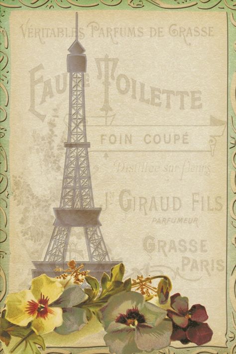 3 x 5 free printable digital art vintage Paris theme with pansies. Free Printables Vintage, Paris Printables, Paris Artwork, Digital Paper Free, French Ephemera, The Graphics Fairy, Free Vintage Printables, Pendant Making, Free Printable Art