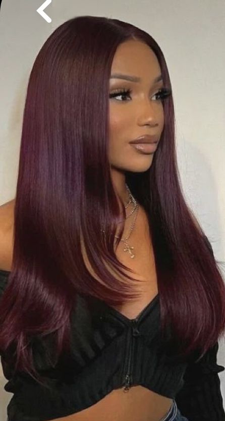 Burgundy Middle Part Sew In Weave, Deep Maroon Hair, Deep Burgundy Hair Color, Deep Burgundy Hair, Burgundy Red Hair, Dark Burgundy Hair, Burgandy Hair, Middle Part Sew In, Red Hair Makeup