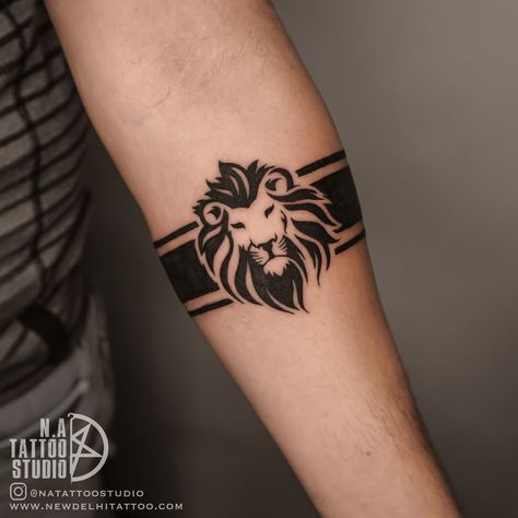 Lion Armband Tattoo, Lion Band Tattoo Design, Stripe Tattoo, Lion Tattoo Sleeves, Simple Tattoos For Guys, Forearm Band Tattoos, Band Tattoo Designs, Armband Tattoo Design, Planet Tattoos