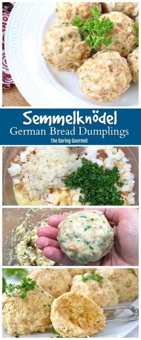 semmelknoedel german dumplings recipe knoedel German Bread Dumplings, Bread Dumplings Recipes, German Food Authentic, Bread Dumplings, German Bread, Octoberfest Food, Southern Germany, Austrian Recipes, Dumpling Recipe