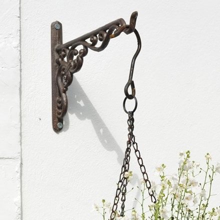 Buy Cast iron hanging basket: Delivery by Waitrose Garden Cast Iron Hanging, Bracket Ideas, Iron Basket, Hanging Basket Brackets, Basket Liners, Tool Sheds, Large Planters, Hanging Pots, Hanging Basket