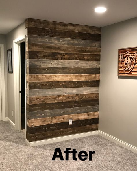 Pallet Wall Decor Living Room, Shiplap Wall Rustic, Multi Color Shiplap Wall, Pallet Wall Stain Colors, Wooden Shiplap Wall, Pallet Ideas Bedroom, Pallet Wood Walls Living Room, Accent Wall Wood Planks, Barn Wood Stairs