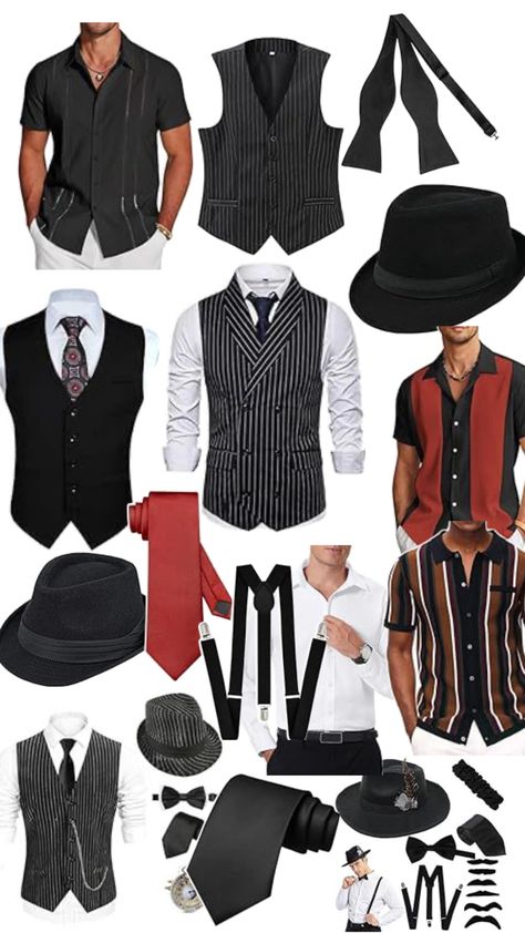 Mobster Outfits Men, Mob Outfits Men, Mob Husband Aesthetic, Casino Theme Party Outfit For Men, Casino Royale Theme Party Outfit For Men, Italian Mafia Outfit, Mafia Boss Outfit Men, Mafia Theme Party Outfit, Elegant Clothing Style