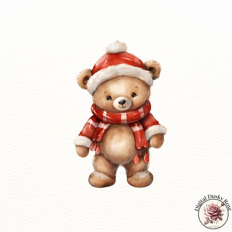 Watercolor Christmas Teddy Bear Clipart: Adorable Bear in Winter Clothes, Santa-Inspired Design for Holiday Crafts https://digitalduskyrose.etsy.com/listing/1803655021 Get ready for the holiday season with our Watercolor Christmas Teddy Bear Clipart! Featuring a cute teddy bear dressed in cozy winter clothes and a Santa-inspired outfit, this high-resolution clipart is perfect for adding charm to your Christmas cards, holiday invitations, scrapbooking, and other seasonal crafts. This whimsic... Christmas Teddy Bear Drawing, Teddy Bear Drawing, Teddy Bear Clipart, Christmas Teddy Bear, Bear Drawing, Bear Clipart, Cozy Winter Outfits, Christmas Bear, Holiday Invitations