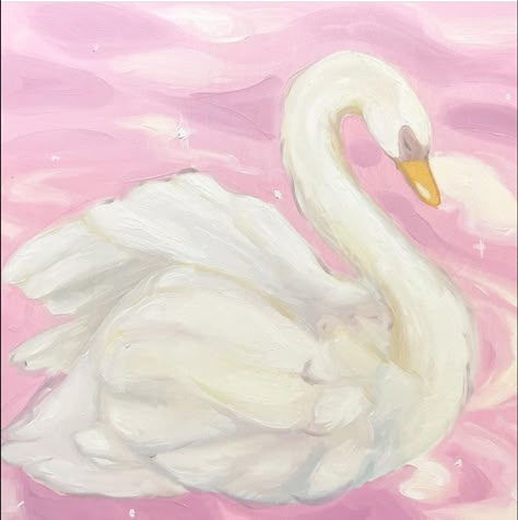 Pink Swan, Swans Art, Pink Painting, Animal Portraits, Cute Paintings, White Swan, Pinturas Disney, Dreamy Art, Art Class