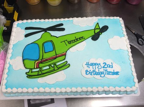 Helicopter Cake Ideas, Helicopter Cakes For Boys, Helicopter Birthday Cake, Helicopter Party, Helicopter Cake, Helicopter Birthday, Airplane Ideas, Planes Birthday Party, Buttercream Birthday Cake