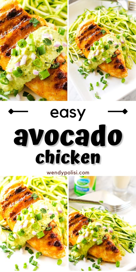 This Chicken with Avocado Sauce is exactly what I want at the end of a busy day. It has the best of everything - smoky chicken breasts, and an avocado sauce with onion, jalapeno, cilantro, and lime juice. You are going to want to make this recipe time and again. Avocado With Chicken, Recipes With Avocado And Chicken, Chicken With Avocado Sauce, Steak And Avocado Recipes, Avocado Sauce For Chicken, Ozempic Recipes, Chicken Avocado Recipes, Chicken And Avocado Recipes, Avocado Lime Chicken