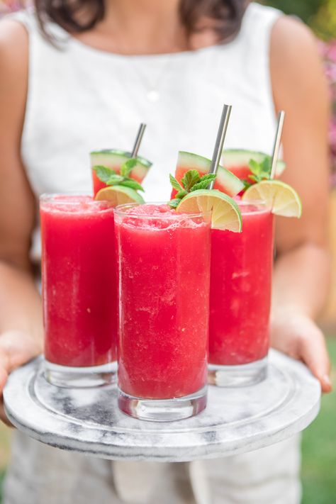 This refreshing Watermelon Slushie Recipe is made with only 4 healthy ingredients! It's easy to make and perfect for a hot summer day. Vegan, Gluten-Free, and Refined Sugar Free #watermelon #healthyslushie #smoothie #summerdrinks #refinedsugarfree #vegan #plantbased via frommybowl.com Watermelon Slushie Recipe, Watermelon Slushie, Salad Quinoa, Fun Summer Drinks, Slushie Recipe, Vegan Drinks, Watermelon Recipes, Watermelon Juice, Healthy Ingredients