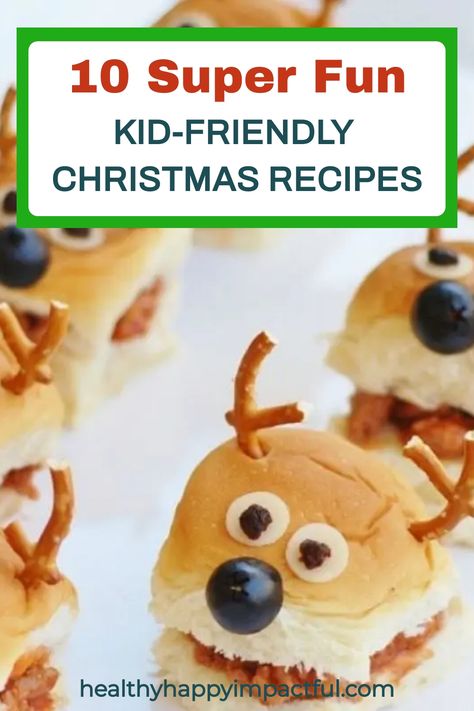 Reindeer-themed sliders with pretzel antlers and olive nose, promoting kid-friendly Christmas recipes. Christmas Kid Party Food Ideas, Preschool Holiday Party Snacks, Holiday Food Ideas For Kids, Fun Desserts To Make With Kids Christmas, Christmas Dishes For Kids, Christmas Appetizers Kids Love, Children’s Christmas Party Food, Toddler Christmas Lunch Ideas, Advent Food Ideas