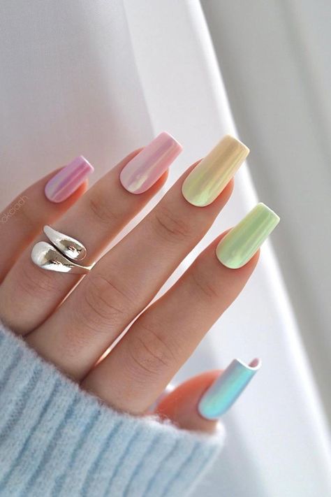 Kutek Disney, Pastel Nails Designs, Spring House, Milky Nails, Chrome Nails Designs, Tropical Nails, Square Nail Designs, Cute Spring Nails, Vacation Nails