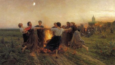 breton, jules - The Festival of Saint-Jean 1 | Jules Breton  1827-1906  Frankrijk Dancing Around A Fire, Jules Breton, Women Dancing, Pagan Rituals, Witch Garden, Season Of The Witch, Folk Song, Arte Popular, Coven