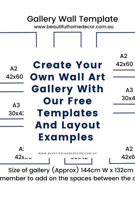 How to create your own wall art gallery and free templates and layout examples 20 Picture Gallery Wall, Gallery Wall Layout Around Tv, 16x20 Gallery Wall Layout, Gallery Wall Template With Sizes Layout Living Room, Photo Wall Layout Templates, Large Wall Picture Layout, Large Gallery Wall Layout, Vertical Gallery Wall Layout, Gallery Wall Size Guide