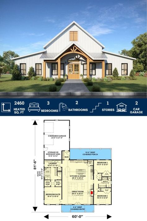 Farm House Plans, Three Story House, Barn House Design, Barndominium Plans, Farm Plans, Open Concept Layout, House Plan Gallery, Barndominium Floor Plans, Farmhouse Barndominium