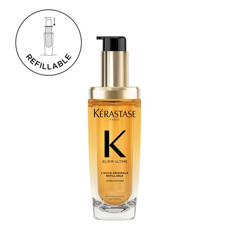 Elixir Ultime L'Huile Original Hair Oil Refillable | Kérastase Kerastase Elixir Ultime, Kerastase Hair, Gene False, Marula Oil, Hair Control, Dry Oil, Oil Treatments, Hair Shine, Frizz Control