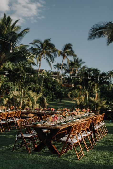 Wood Table Wedding Decor, Small Hawaii Wedding, Table Arrangements For Wedding, Destination Wedding Cost, Beach Wedding Decorations Reception, Palm Wedding, Beach Wedding Reception, Kauai Wedding, Ocean Wedding